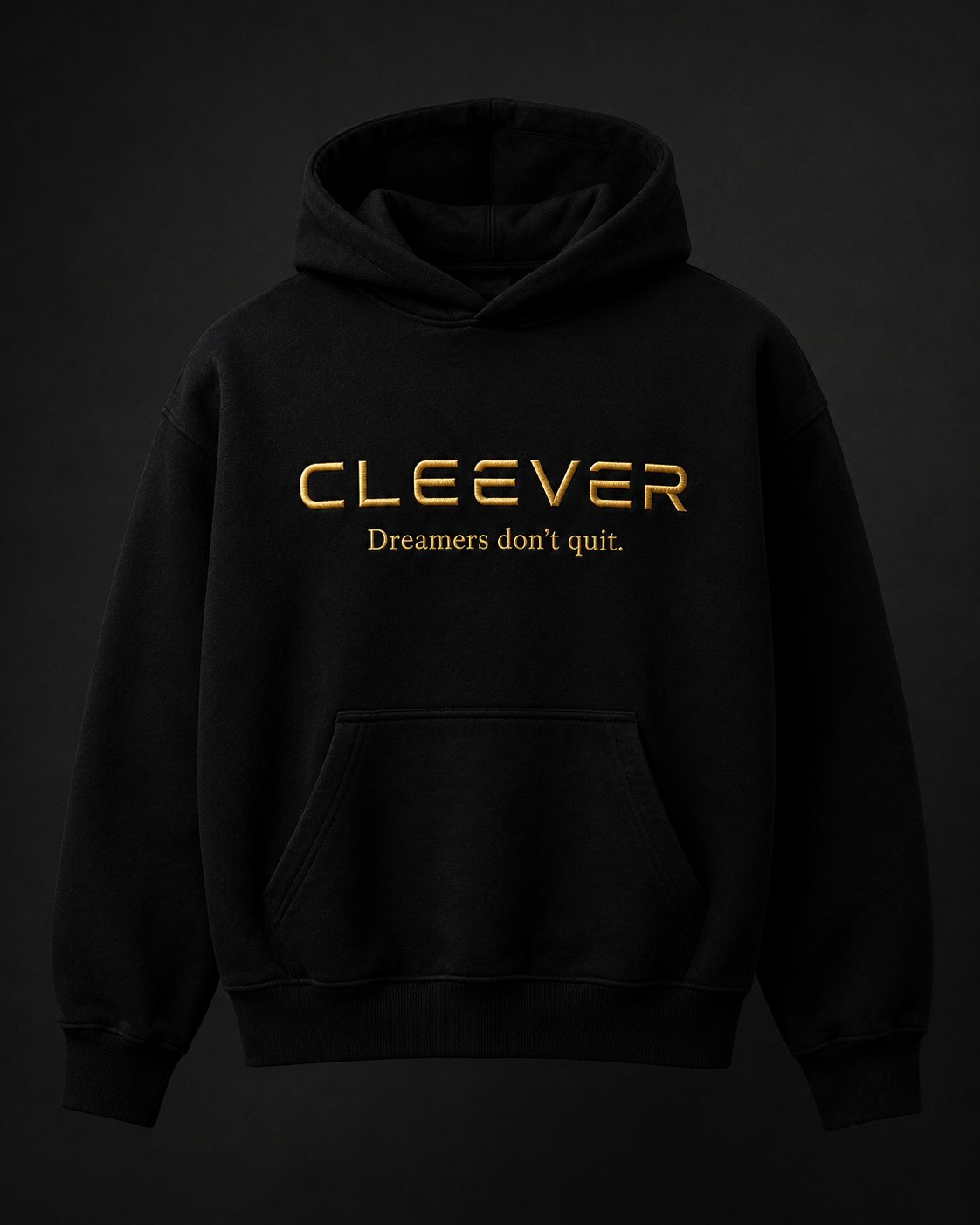 The Dreamer Hoodie — black with gold Cleever embroidery