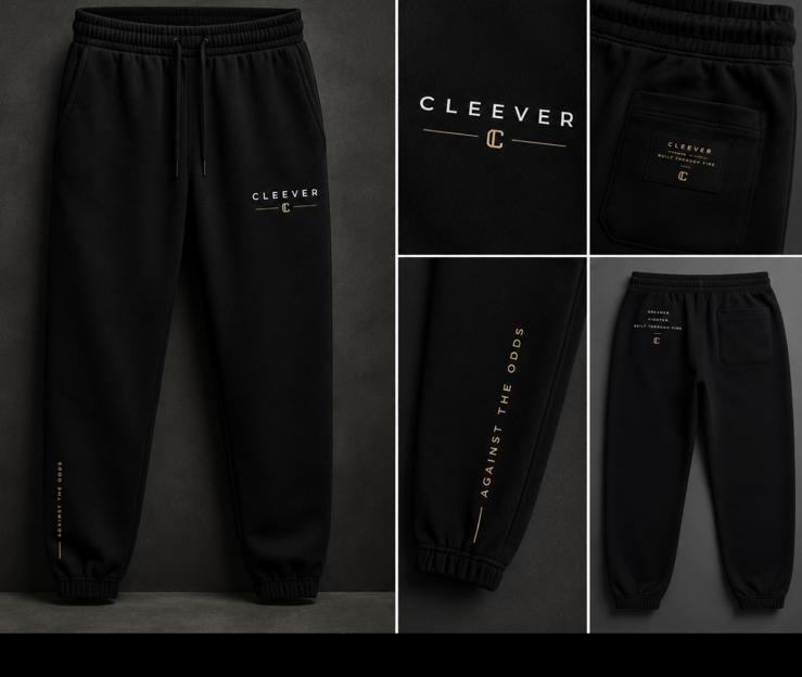 Against the Odds Joggers — black with gold Cleever detailing
